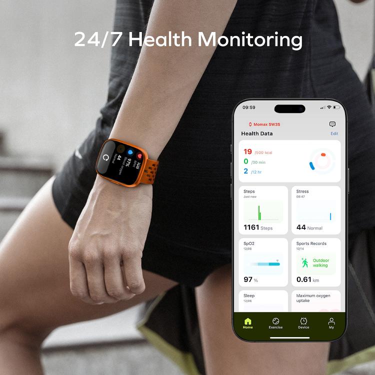 MOMAX SW1S Montre de sport intelligente étanche IP68 avec écran de 1,83 pouce