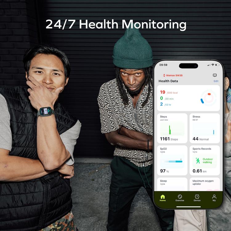 MOMAX SW3S Montre de Sport Intelligente avec Écran de 1,99 Pouces et Étanche 3 ATM