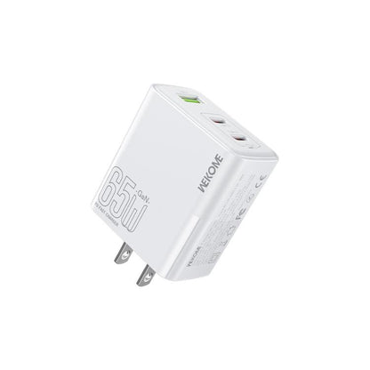 WK WP-U66 Kinkong 65W Dual USB-C / Type-C + USB GaN Fast Charger, UK Plug, US Plug, EU Plug