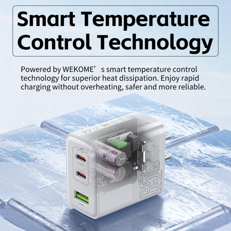 WK WP-U66 Kinkong 65W Dual USB-C / Type-C + USB GaN Fast Charger, UK Plug, US Plug, EU Plug