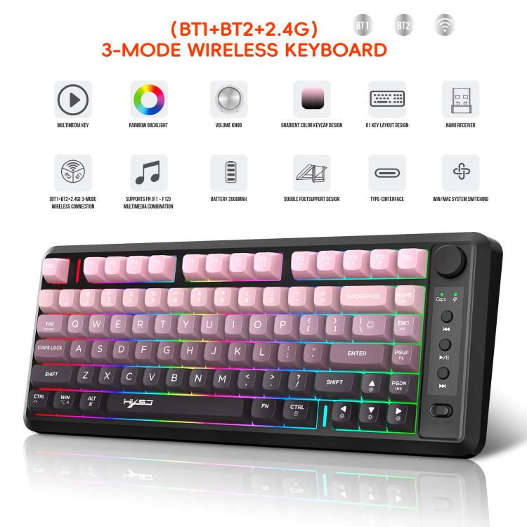 HXSJ L400 Three-mode Wireless RGB Light Thin Film 81 Keys Keyboard