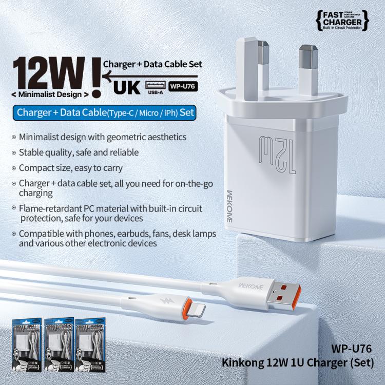 WK WP-U76 Kinkong 12W USB Charger Set, UK Plug, US Plug, EU Plug
