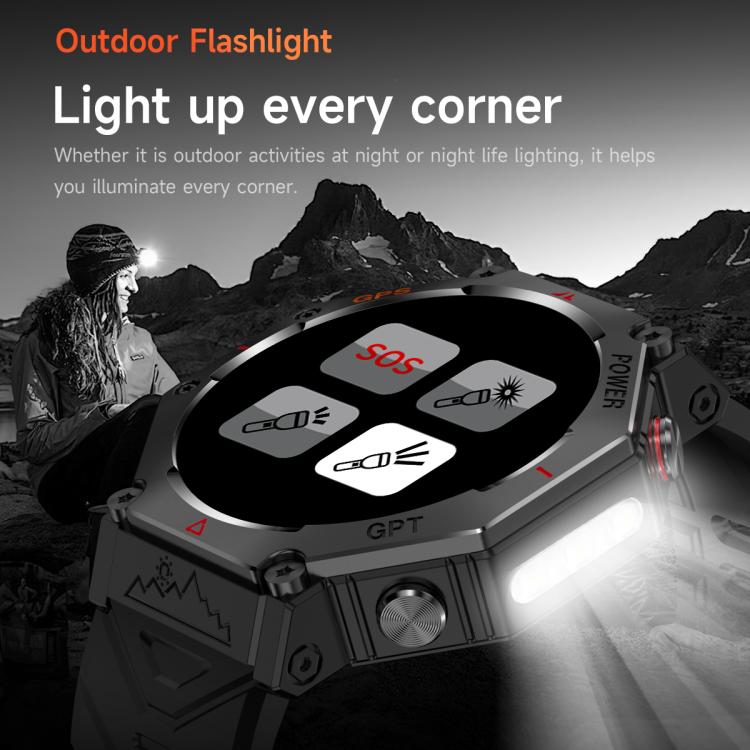 KC91 1.39 inch IPS Screen 3ATM Outdoor GPS Smart Watch with Flashlight