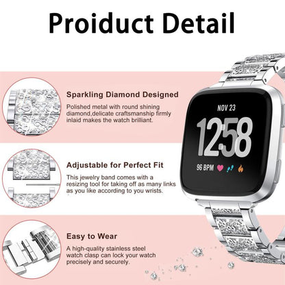 xDfind Diamond Jewelry Stainless Steel Watch Band, For Fitbit Charge 6 / 5 18mm, For Fitbit Versa 4 / 3 / Sense2 / 1 20mm, For Fitbit Inspire 2 / Ace 3 14mm, For Fitbit Charge 4 / 3 18mm