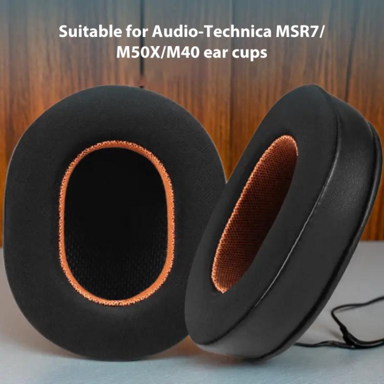 2 coussinets d'oreille de remplacement en tissu de soie glacée pour Audio Technica ATH-MSR7 / M50X / M40, Noir Orange, Noir Gris, Noir Violet, Noir Vert