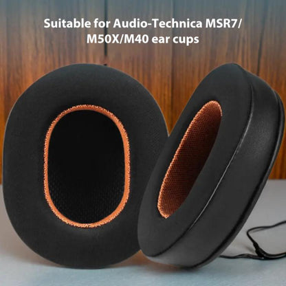 2 coussinets d'oreille de remplacement en tissu de soie glacée pour Audio Technica ATH-MSR7 / M50X / M40, Noir Orange, Noir Gris, Noir Violet, Noir Vert