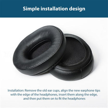2pcs Sponge Earmuffs Replacement Earpads For Audio Technica ATH-M60X, Black Protein Leather, Black Lambskin