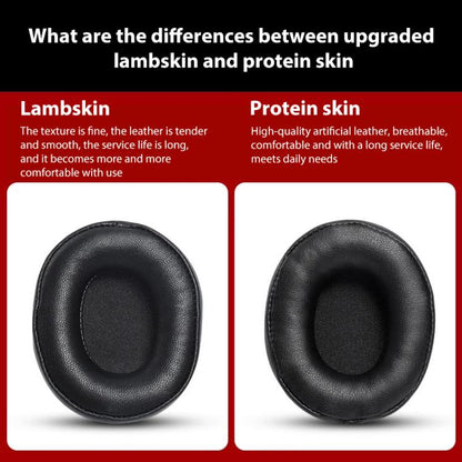 2pcs Sponge Earmuffs Replacement Earpads For Audio Technica ATH-M60X, Black Protein Leather, Black Lambskin