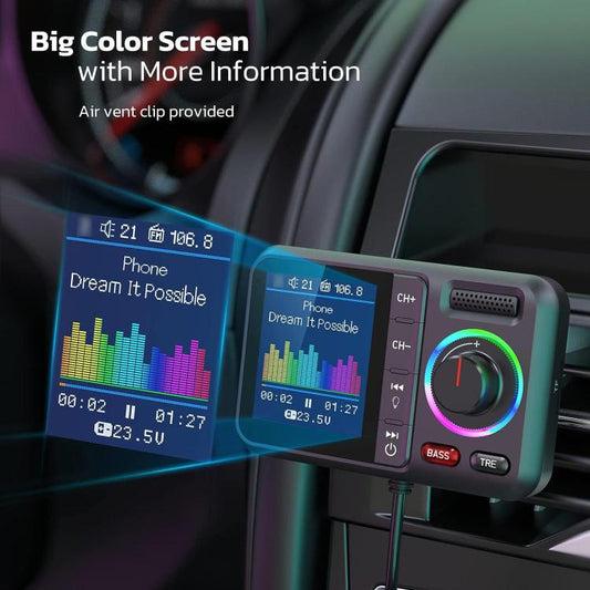 BT98 Lecteur MP3 de voiture Bluetooth à écran coloré transmetteur FM chargeur allume-cigare, BT98