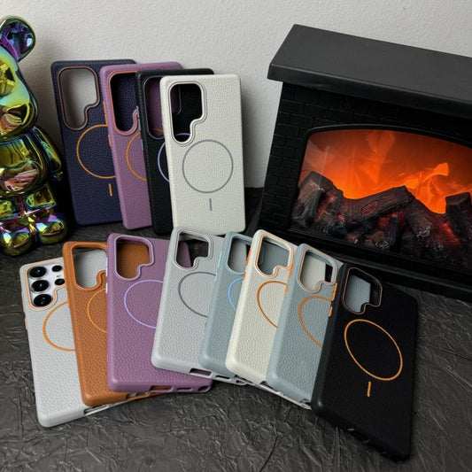 Thin Circle MagSafe Litchi Grain TPU Phone Case, For Samsung Galaxy S23 Ultra 5G, For Samsung Galaxy S23+ 5G, For Samsung Galaxy S23 5G, For Samsung Galaxy S22 Ultra 5G, For Samsung Galaxy S22+ 5G, For Samsung Galaxy S22 5G