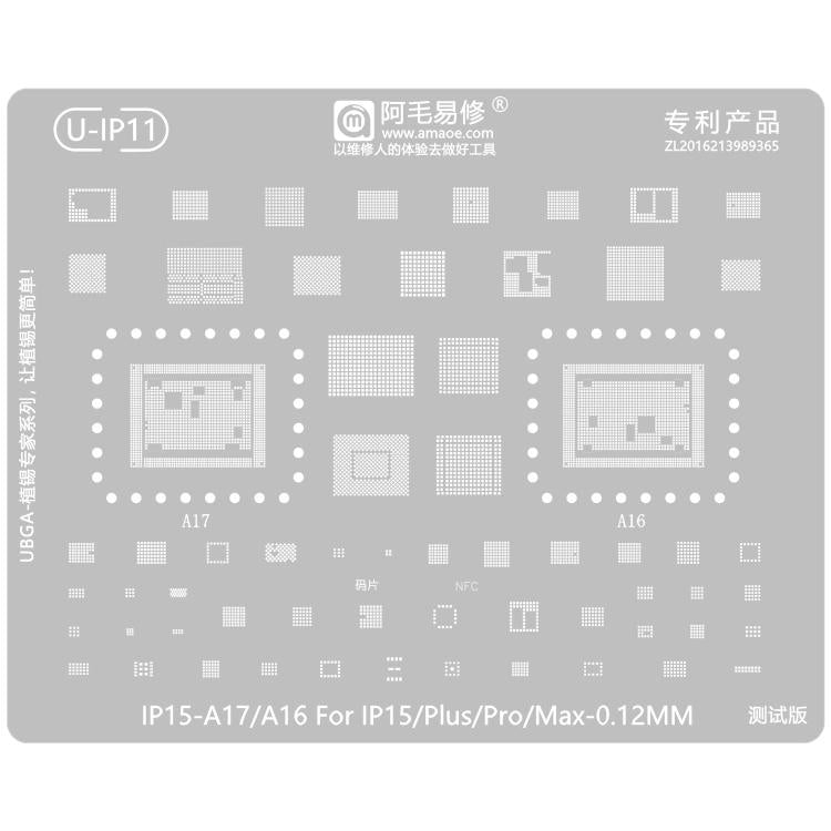 AMAOE 0.12mm Reballing Stencil, For iPhone 16 Series, For iPhone 15 Series, For iPhone 6-15 Series Baseband, For iPhone 7-15 Series, For iPhone 14 Series, For WiFi Comprehensive, For Face ID IC