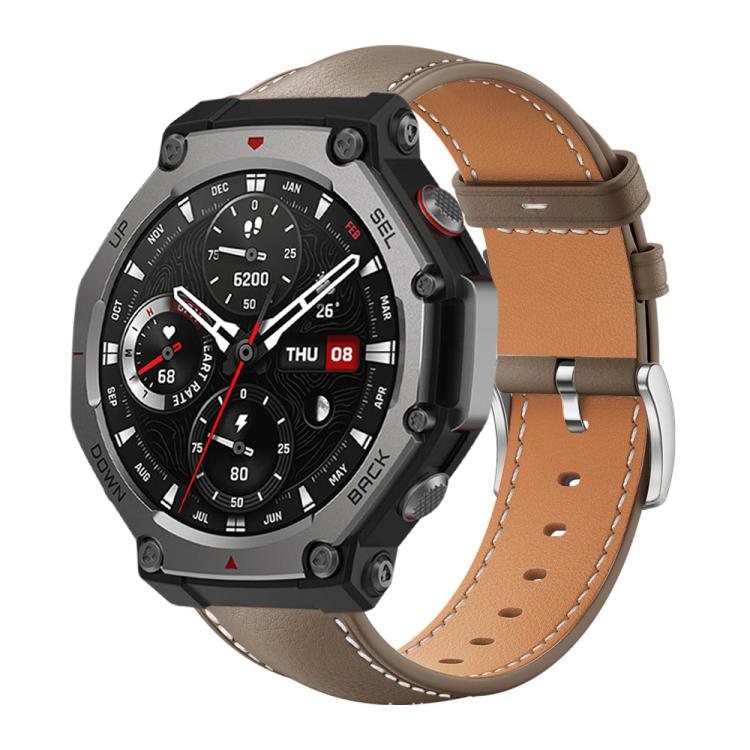 xDfind Flat Head Black Shark Fine Grain Leather Watch Band, For Amazfit T-Rex 3 22mm