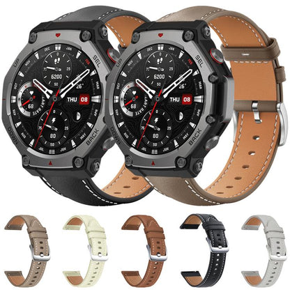 xDfind Flat Head Black Shark Fine Grain Leather Watch Band, For Amazfit T-Rex 3 22mm