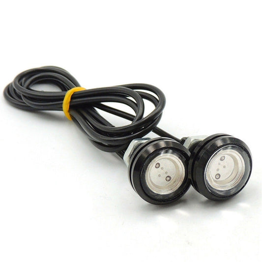 10 unidades de luces LED tipo ojo de águila para motocicleta de 23 mm y 1.5 W, DC9-80V, con doble lente: 23 mm (luz roja), 23 mm (luz blanca) y 23 mm (luz amarilla).