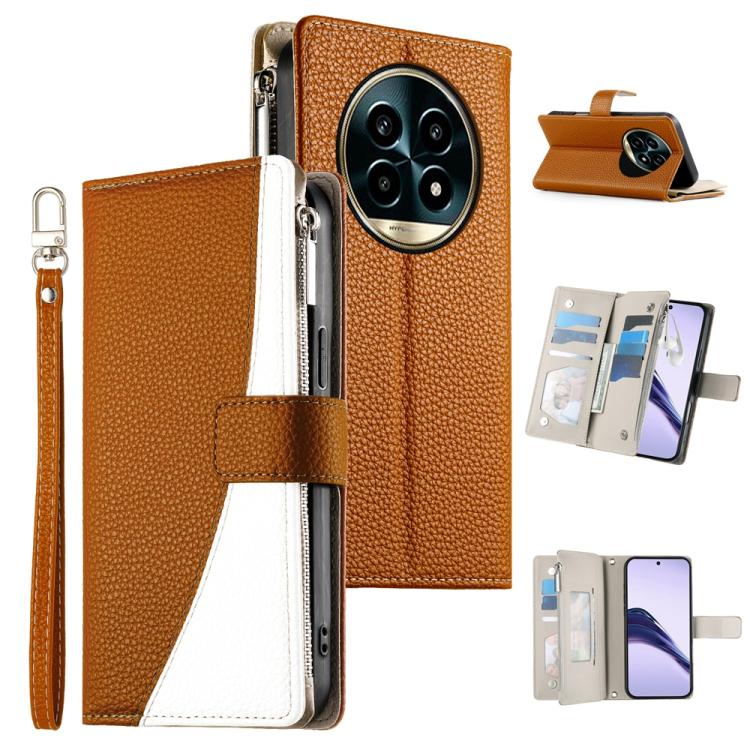 Stitching Multi-card Zipper Wallet Leather Phone Case with Short Strap, For Realme 16T 5G, For Realme C100 4G, For Realme C83 5G / C85 5G / Realme 15x 5G, For Realme 16 5G, For Realme 16 Pro+ 5G, For Realme 16 Pro 5G, For Realme C85 Pro 4G             ...
