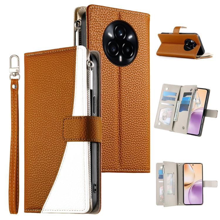 Stitching Multi-card Zipper Wallet Leather Phone Case with Short Strap, For Realme 16T 5G, For Realme C100 4G, For Realme C83 5G / C85 5G / Realme 15x 5G, For Realme 16 5G, For Realme 16 Pro+ 5G, For Realme 16 Pro 5G, For Realme C85 Pro 4G             ...