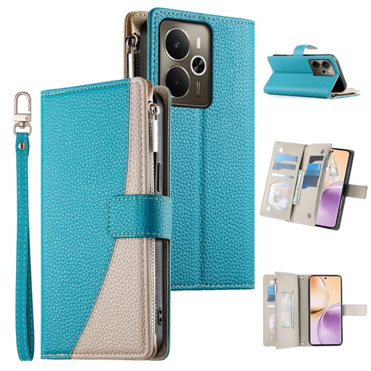 Stitching Multi-card Zipper Wallet Leather Phone Case with Short Strap, For Realme 16T 5G, For Realme C100 4G, For Realme C83 5G / C85 5G / Realme 15x 5G, For Realme 16 5G, For Realme 16 Pro+ 5G, For Realme 16 Pro 5G, For Realme C85 Pro 4G             ...