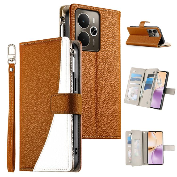 Stitching Multi-card Zipper Wallet Leather Phone Case with Short Strap, For Realme 16T 5G, For Realme C100 4G, For Realme C83 5G / C85 5G / Realme 15x 5G, For Realme 16 5G, For Realme 16 Pro+ 5G, For Realme 16 Pro 5G, For Realme C85 Pro 4G             ...