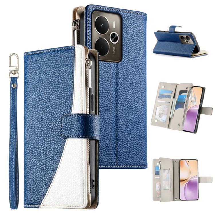 Stitching Multi-card Zipper Wallet Leather Phone Case with Short Strap, For Realme 16T 5G, For Realme C100 4G, For Realme C83 5G / C85 5G / Realme 15x 5G, For Realme 16 5G, For Realme 16 Pro+ 5G, For Realme 16 Pro 5G, For Realme C85 Pro 4G             ...