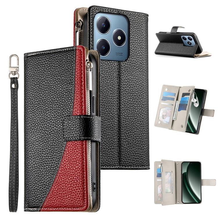 Stitching Multi-card Zipper Wallet Leather Phone Case with Short Strap, For Realme 16T 5G, For Realme C100 4G, For Realme C83 5G / C85 5G / Realme 15x 5G, For Realme 16 5G, For Realme 16 Pro+ 5G, For Realme 16 Pro 5G, For Realme C85 Pro 4G             ...