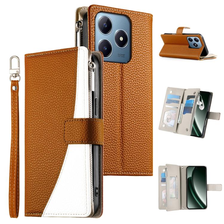 Stitching Multi-card Zipper Wallet Leather Phone Case with Short Strap, For Realme 16T 5G, For Realme C100 4G, For Realme C83 5G / C85 5G / Realme 15x 5G, For Realme 16 5G, For Realme 16 Pro+ 5G, For Realme 16 Pro 5G, For Realme C85 Pro 4G             ...