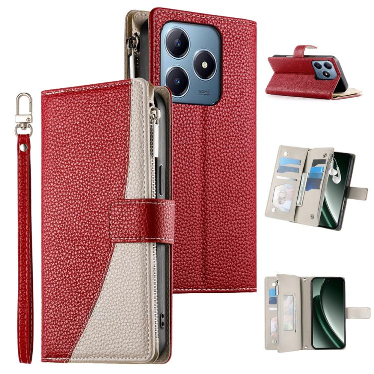 Stitching Multi-card Zipper Wallet Leather Phone Case with Short Strap, For Realme 16T 5G, For Realme C100 4G, For Realme C83 5G / C85 5G / Realme 15x 5G, For Realme 16 5G, For Realme 16 Pro+ 5G, For Realme 16 Pro 5G, For Realme C85 Pro 4G             ...