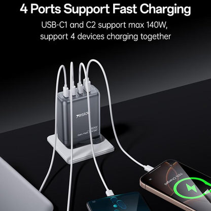 Yesido YC143 140W 4 Ports GaN Fast Charging Charger, 3 x USB-C / Type-C, 1 x USB-A