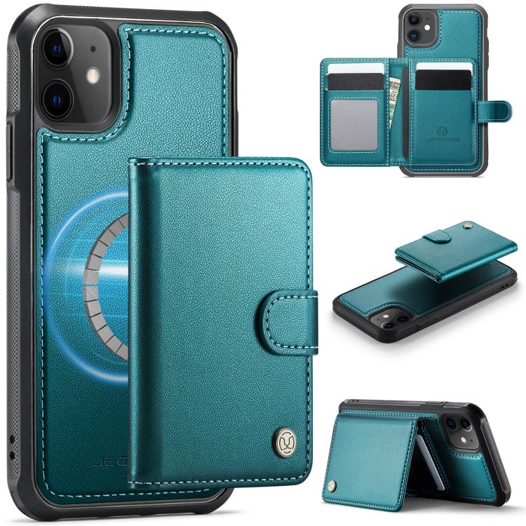 JEEHOOD J09 Buckle Card Bag MagSafe Magnetic Style RFID Leather Phone Case, For iPhone 13 Pro Max, For iPhone 13 Pro, For iPhone 13, For iPhone 12 / 12 Pro, For iPhone 11 Pro Max, For iPhone 11, For iPhone 11 Pro