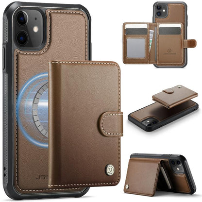JEEHOOD J09 Buckle Card Bag MagSafe Magnetic Style RFID Leather Phone Case, For iPhone 13, For iPhone 12 / 12 Pro, For iPhone 11 Pro Max, For iPhone 11, For iPhone 11 Pro