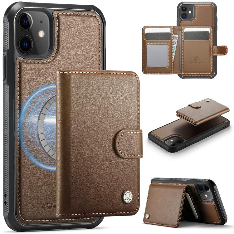 JEEHOOD J09 Buckle Card Bag MagSafe Magnetic Style RFID Leather Phone Case, For iPhone 13, For iPhone 12 / 12 Pro, For iPhone 11 Pro Max, For iPhone 11, For iPhone 11 Pro