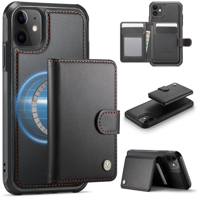 JEEHOOD J09 Buckle Card Bag MagSafe Magnetic Style RFID Leather Phone Case, For iPhone 13, For iPhone 12 / 12 Pro, For iPhone 11 Pro Max, For iPhone 11, For iPhone 11 Pro
