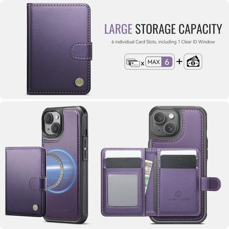 JEEHOOD J09 Buckle Card Bag MagSafe Magnetic Style RFID Leather Phone Case, For iPhone 13, For iPhone 12 / 12 Pro, For iPhone 11 Pro Max, For iPhone 11, For iPhone 11 Pro