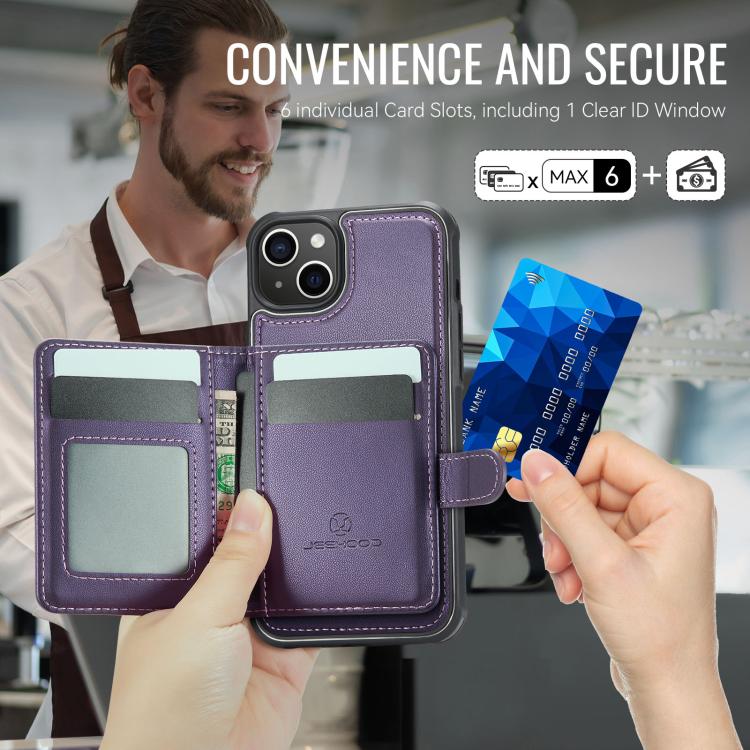 JEEHOOD J09 Buckle Card Bag MagSafe Magnetic Style RFID Leather Phone Case, For iPhone 13, For iPhone 12 / 12 Pro, For iPhone 11 Pro Max, For iPhone 11, For iPhone 11 Pro