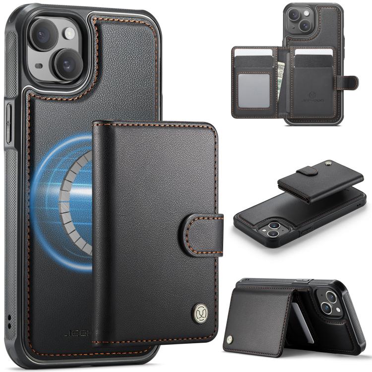 JEEHOOD J09 Buckle Card Bag MagSafe Magnetic Style RFID Leather Phone Case, For iPhone 13 Pro Max, For iPhone 13 Pro, For iPhone 13, For iPhone 12 / 12 Pro, For iPhone 11 Pro Max, For iPhone 11, For iPhone 11 Pro
