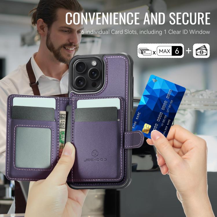 JEEHOOD J09 Buckle Card Bag MagSafe Magnetic Style RFID Leather Phone Case, For iPhone 13 Pro Max, For iPhone 13 Pro, For iPhone 13, For iPhone 12 / 12 Pro, For iPhone 11 Pro Max, For iPhone 11, For iPhone 11 Pro