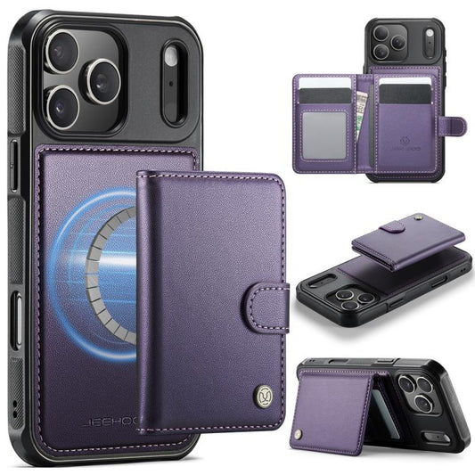 JEEHOOD J09 Schnallen-Kartenetui MagSafe Magnetstil RFID Leder Handyhülle, für iPhone 17e / 16e, für iPhone 17 Pro Max, für iPhone 17 Pro, für iPhone 17, für iPhone Air, für iPhone 16 Pro Max, für iPhone 16 Pro, für iPhone 16 Plus, für iPhone 16