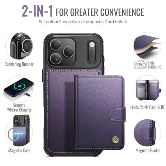 JEEHOOD J09 Schnallen-Kartenetui MagSafe Magnetstil RFID Leder Handyhülle, für iPhone 17e / 16e, für iPhone 17 Pro Max, für iPhone 17 Pro, für iPhone 17, für iPhone Air, für iPhone 16 Pro Max, für iPhone 16 Pro, für iPhone 16 Plus, für iPhone 16