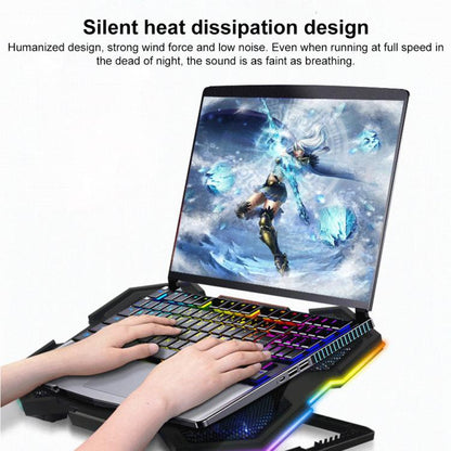 NUOXI YL-021 6-Fans RGB Light Laptop Radiator Adjustable Cooling Holder, YL-021