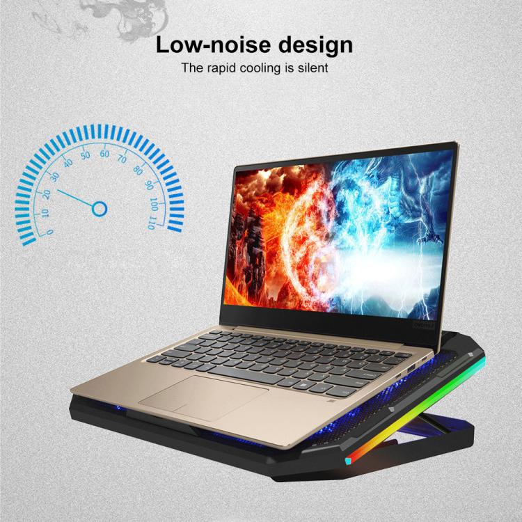 NUOXI YL-018 5-Core Fans Ultra-quiet Laptop Cooler RGB Light Cooling Holder, YL-018