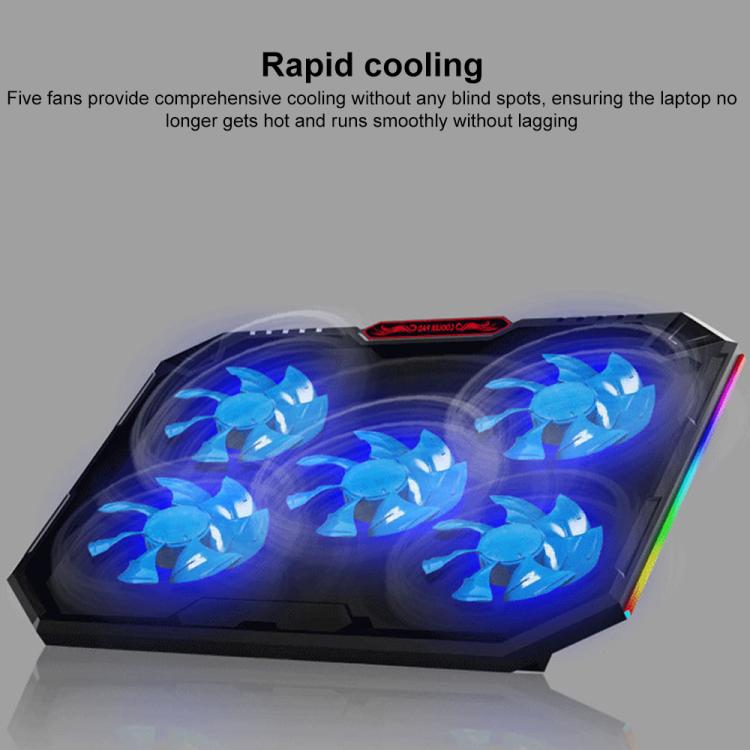 NUOXI YL-018 5-Core Fans Ultra-quiet Laptop Cooler RGB Light Cooling Holder, YL-018