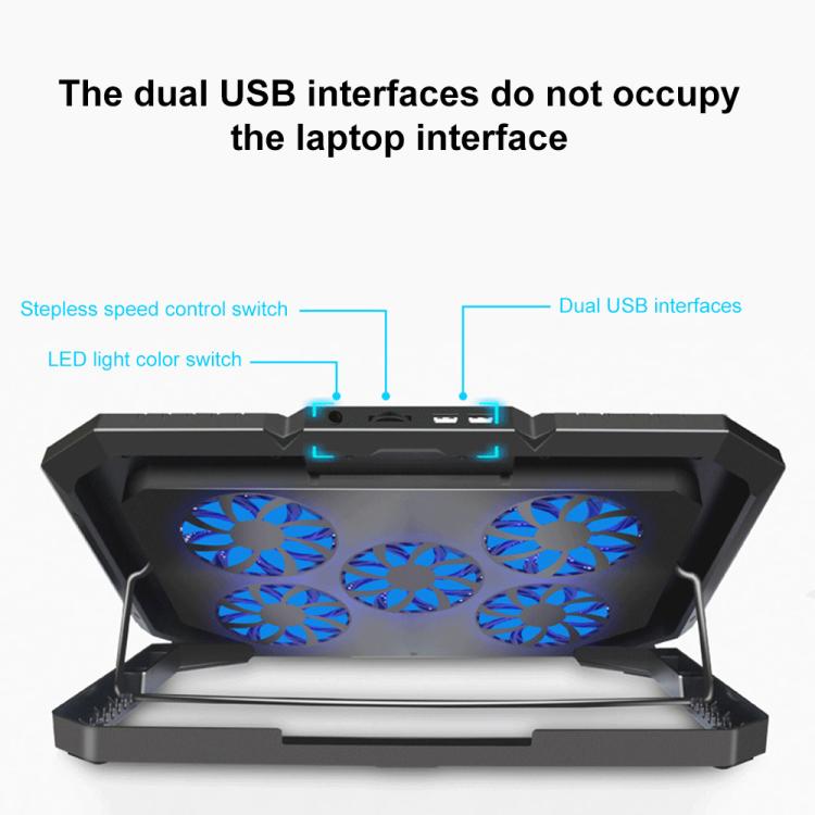 NUOXI YL-018 5-Core Fans Ultra-quiet Laptop Cooler RGB Light Cooling Holder, YL-018