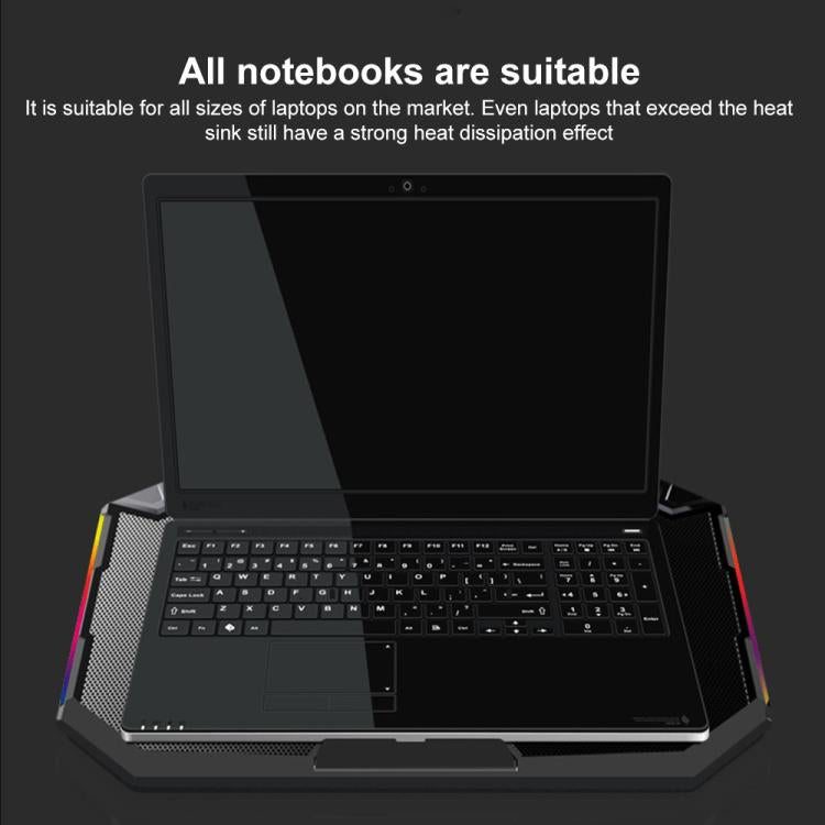 NUOXI YL-018 5-Core Fans Ultra-quiet Laptop Cooler RGB Light Cooling Holder, YL-018