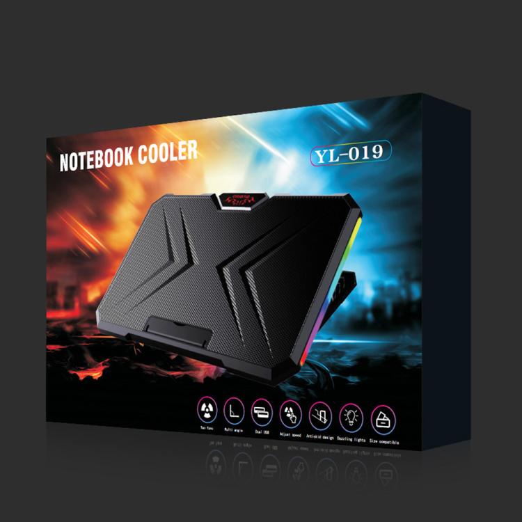 NUOXI YL-019 RGB Light Dual Turbine Silent Laptop Cooler Cooling Holder, YL-09