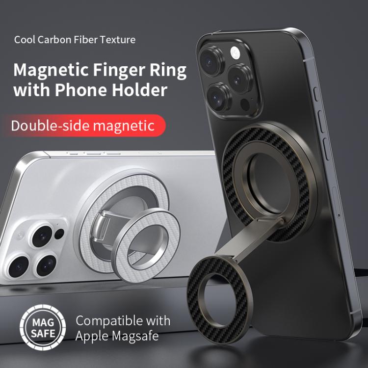 Carbon Fiber Texture Double-sided Magnetic MagSafe Ring Phone Holder, Gear Stress Relief Version