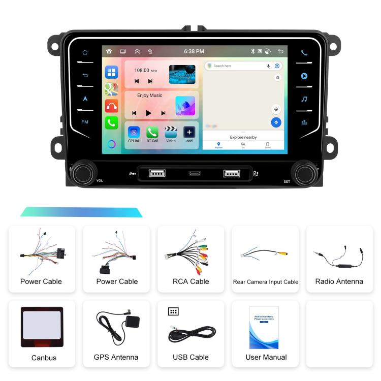 For Volkswagen Android 15 7 inch Wireless CarPlay Car Player Central Control Navigation Machine, Standard, Standard+AHD+Microphone