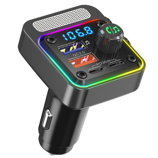 BC91 Kit mains-libres Bluetooth pour voiture avec charge rapide PD36W et lumière d'ambiance, BC91