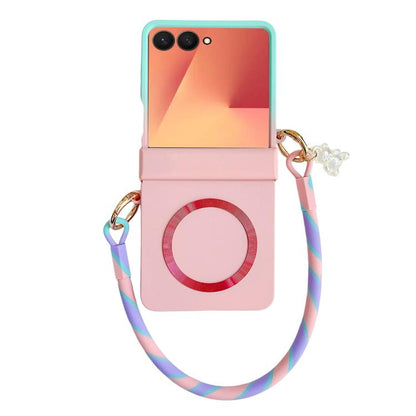 Integrated Hinge Side Buckle MagSafe Skin Feel PC Phone Case with Strap, For Galaxy Z Flip8 5G, For Samsung Galaxy Z Flip7 5G