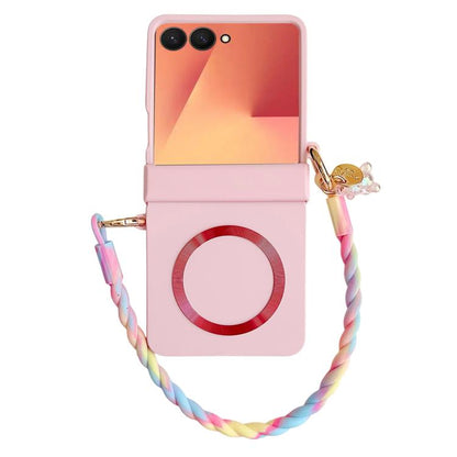 Integrated Hinge Side Buckle MagSafe Skin Feel PC Phone Case with Strap, For Galaxy Z Flip8 5G, For Samsung Galaxy Z Flip7 5G
