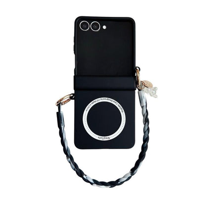 Integrated Hinge Side Buckle MagSafe Skin Feel PC Phone Case with Strap, For Galaxy Z Flip8 5G, For Samsung Galaxy Z Flip7 5G