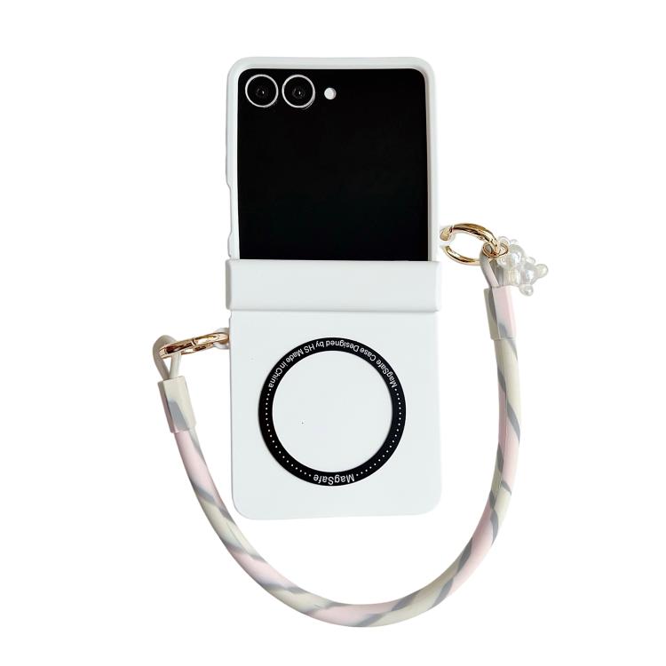Integrated Hinge Side Buckle MagSafe Skin Feel PC Phone Case with Strap, For Galaxy Z Flip8 5G, For Samsung Galaxy Z Flip7 5G